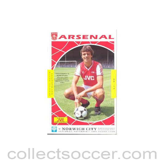 1989 - Arsenal v Norwich City official programme 04/11/1989 League Cup