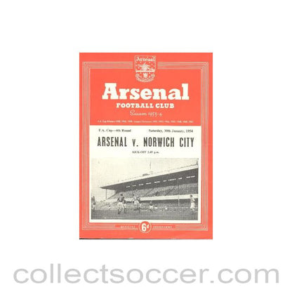 1954 - Arsenal v Norwich City official programme 30/01/1954 F.A. Cup