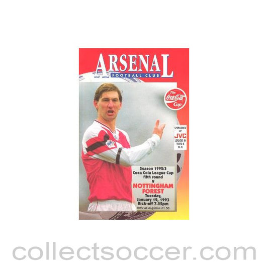 1993 - Arsenal v Nottingham Forest official programme 12/01/1993 League Cup, Coca Cola Cup