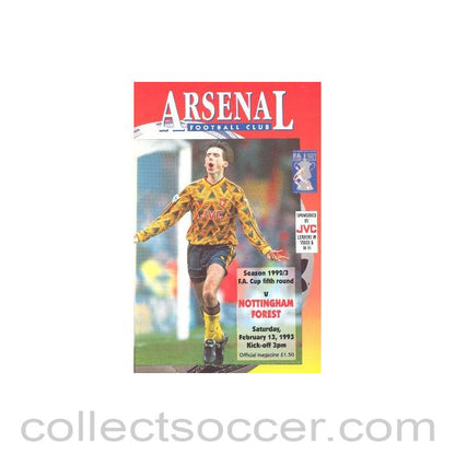 1993 - Arsenal v Nottingham Forest official programme 13/02/1993 F.A. Cup