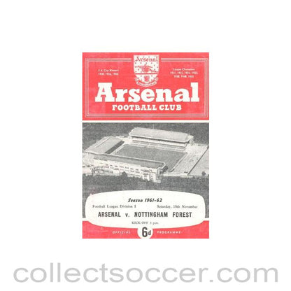 1961 - Arsenal v Nottingham Forest official programme 18/11/1961