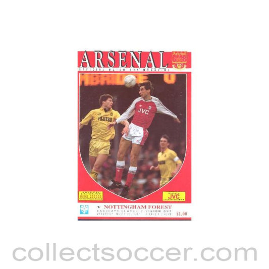 1991 - Arsenal v Nottingham Forest official programme 20/03/1991 League Cup