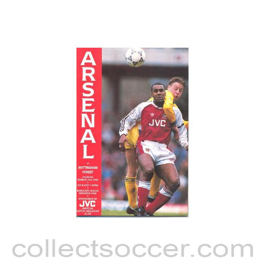 1992 - Arsenal v Nottingham Forest official programme 31/03/1992 Football League