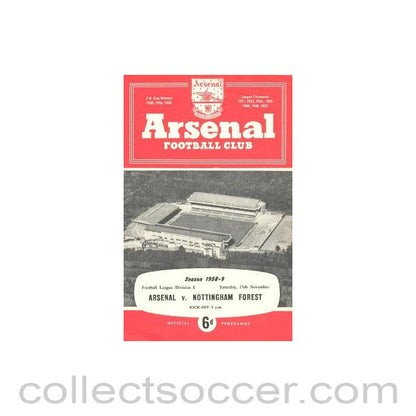 1958 - Arsenal v Nottingham Forest official programme 15/11/1958