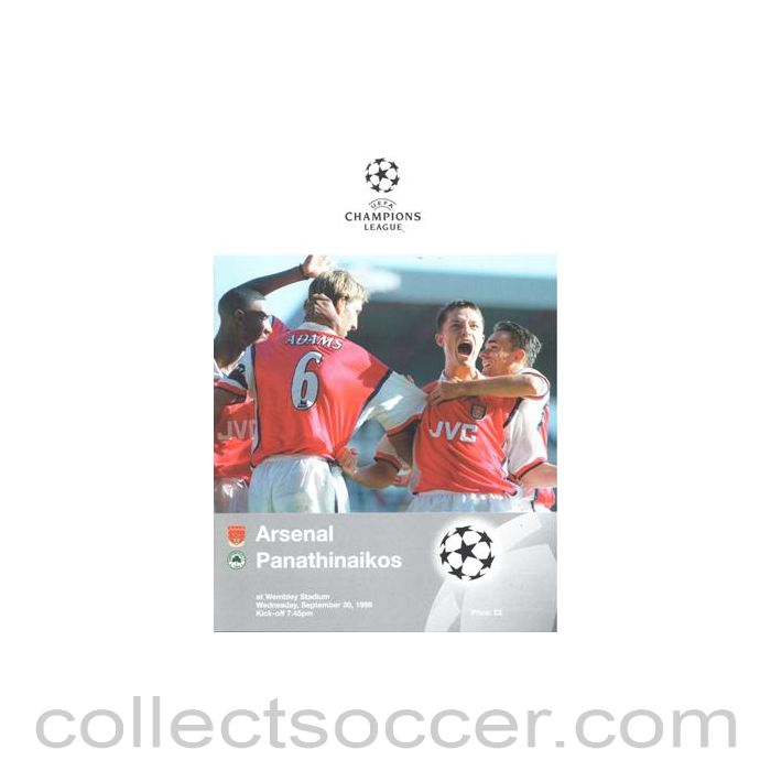 1998 - Arsenal v Panathinaikos official programme 30/09/1998 Champions League