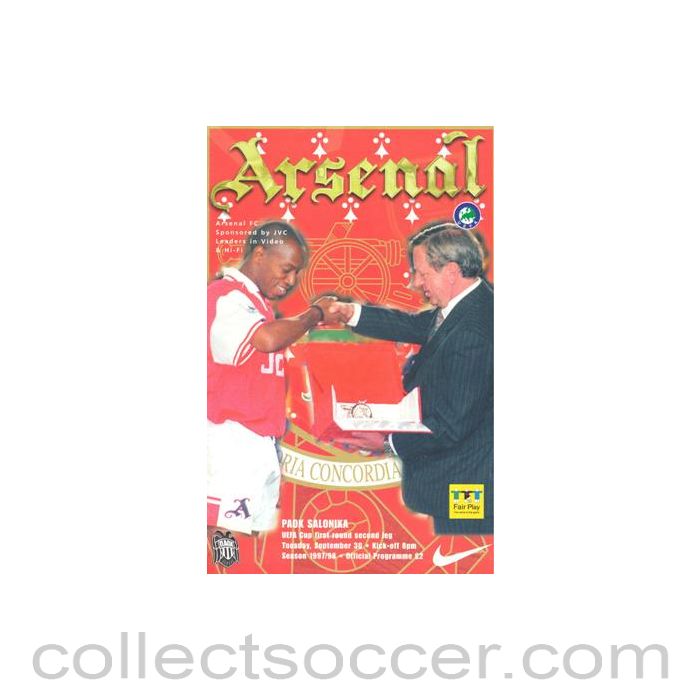 1997 - Arsenal v Paok Salonika official programme 30/09/1997 UEFA Cup