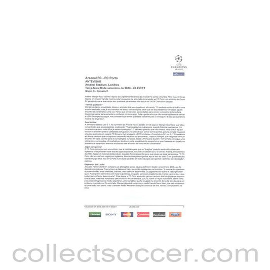 2008 - Arsenal v Porto match preview 30/09/2008 Champions League