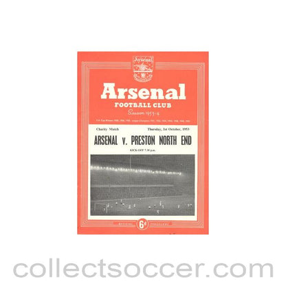 1953 - Arsenal v Preston North End official programme 01/10/1953 Charity Match