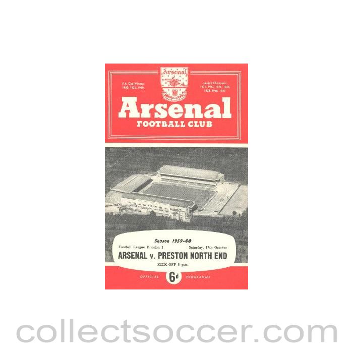 1959 - Arsenal v Preston Northend official programme 17/10/1959