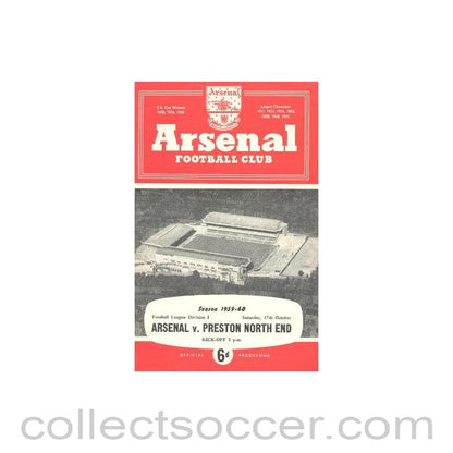 1959 - Arsenal v Preston Northend official programme 17/10/1959