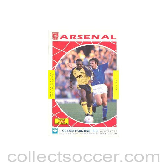 1989 - Arsenal v Queen's Park Rangers official programme 18/11/1989 League Cup