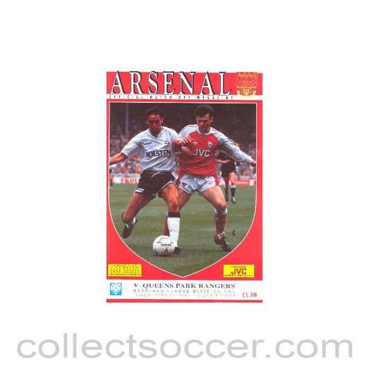 1991 - Arsenal v Queen's Park Rangers official programme 23/04/1991 League Cup