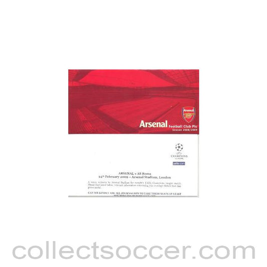 2009 - Arsenal v Roma Press Accreditation Wallet 24/02/2009