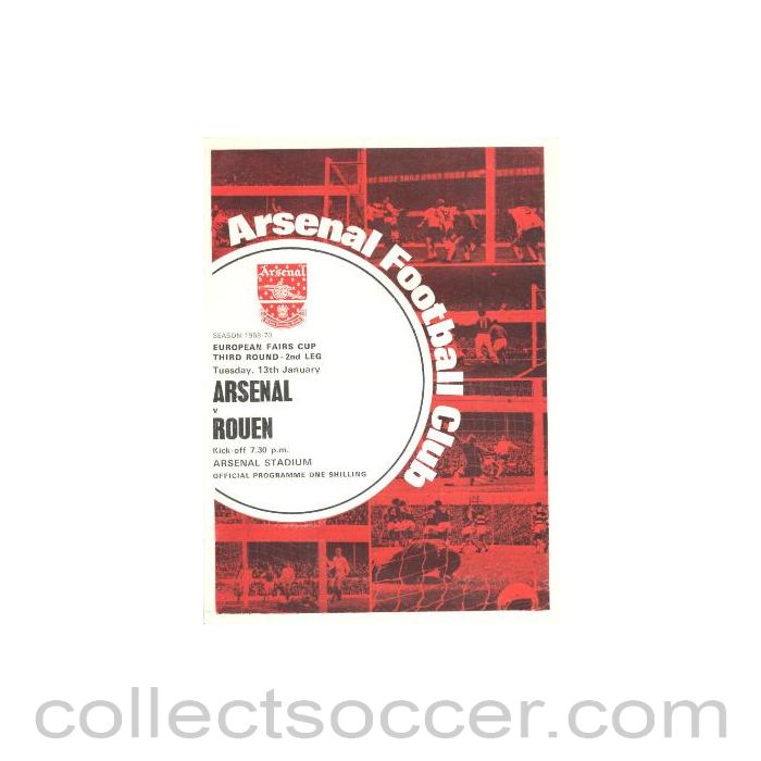 1970 Arsenal v Rouen European Fairs' Cup Third Round Second Leg official programme 13/01/1970