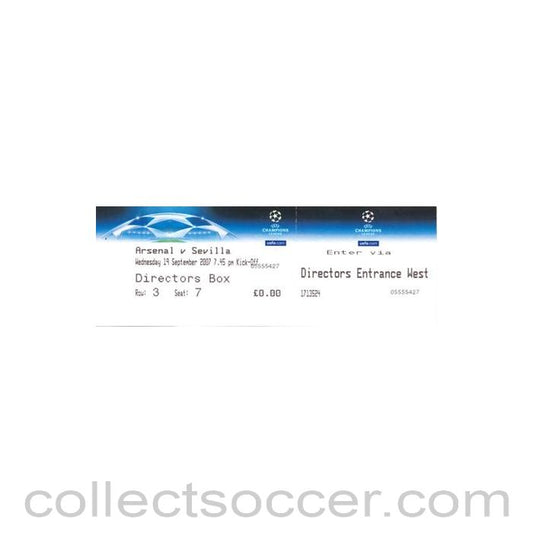 2007 - Arsenal v Sevilla Ditectors' Box ticket 19/09/2007 Champions League