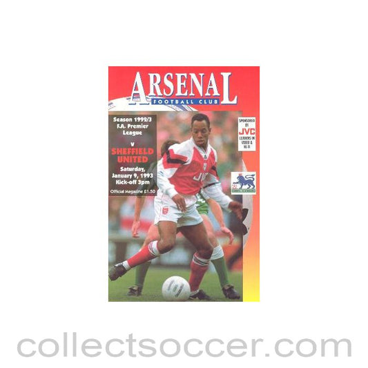 1993 - Arsenal v Sheffield United official programme 09/01/1993 Premier League