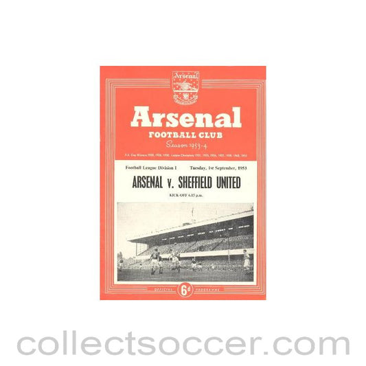 1953 - Arsenal v Sheffield United official programme 01/09/1953