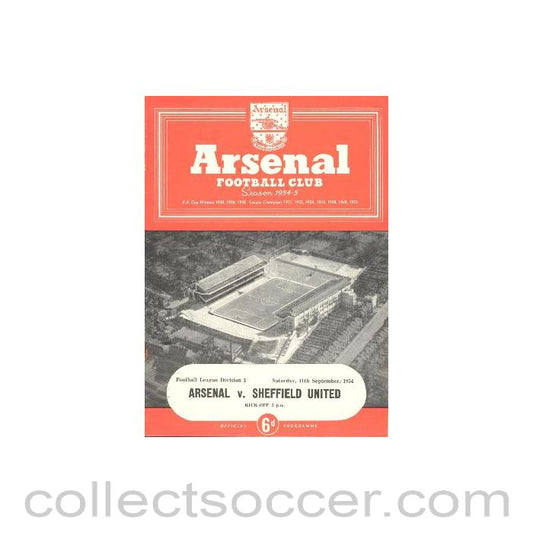 1954 - Arsenal v Sheffield United official programme 11/09/1954