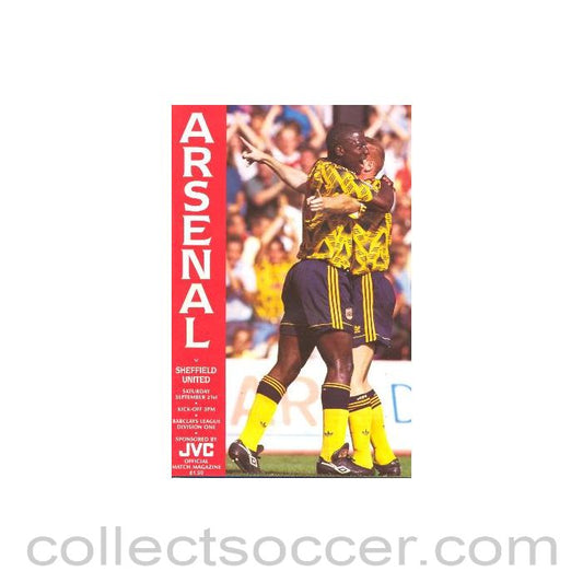 1991 - Arsenal v Sheffield United official programme 21/09/1991 Football League
