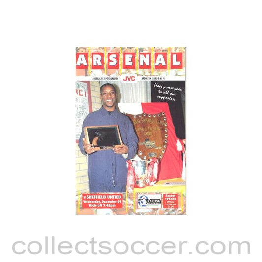 1993 - Arsenal v Sheffield United official programme 29/12/1993 Carling Premiership