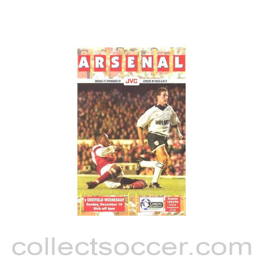 1993 - Arsenal v Sheffield Wednesday official programme 12/12/1993 Carling Premiership