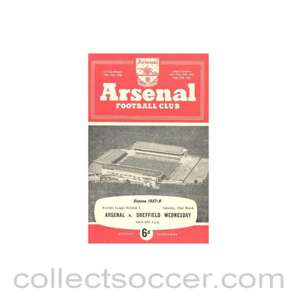 1958 - Arsenal v Sheffield Wednesday official programme 22/03/1958
