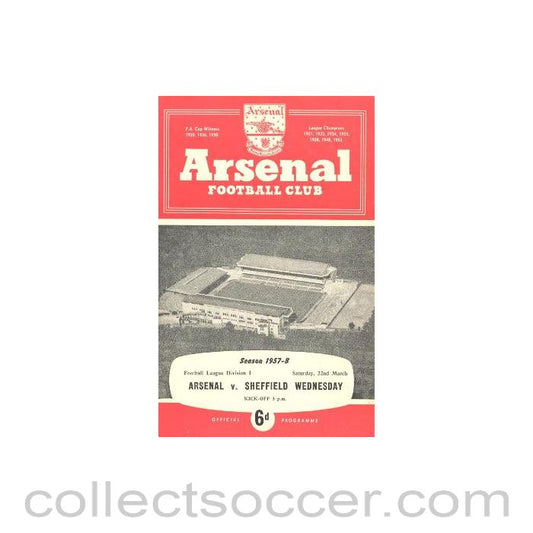 1958 - Arsenal v Sheffield Wednesday official programme 22/03/1958