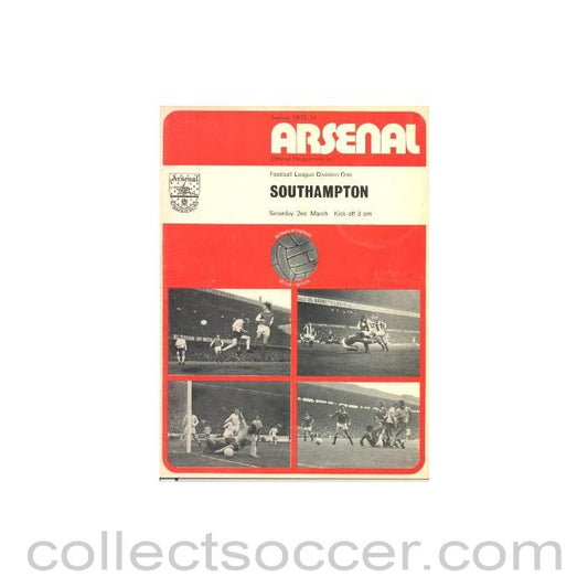 1974 - Arsenal v Southampton official programme 02/03/1974