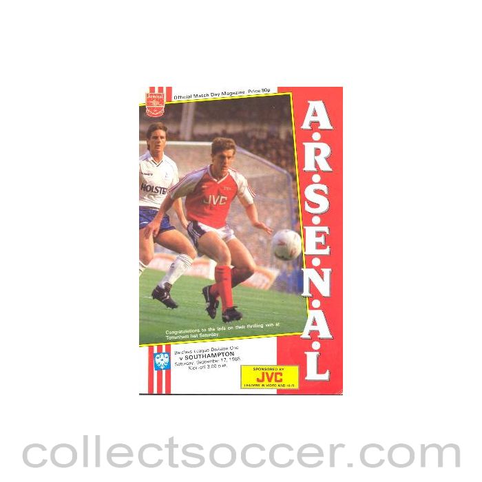 1988 - Arsenal v Southampton official programme 17/09/1988 League Cup