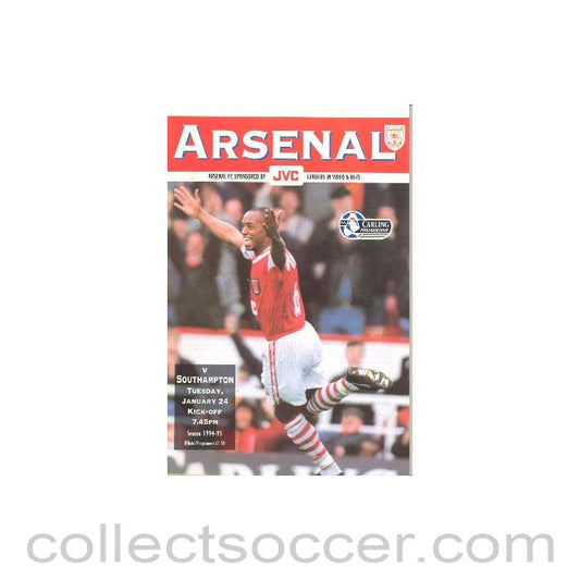 1995 - Arsenal v Southampton official programme 24/01/1995 Carling Premiership