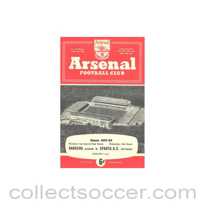 1960 - Arsenal v Sparta Rotterdam official programme 30/03/1960 European Cup