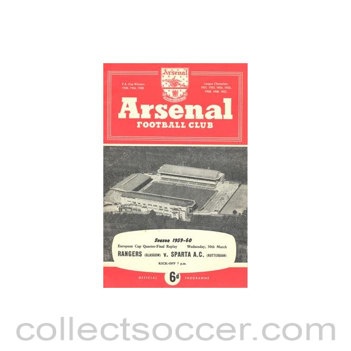 1960 - Arsenal v Sparta Rotterdam official programme 30/03/1960 European Cup
