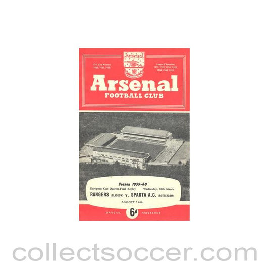 1960 - Arsenal v Sparta Rotterdam official programme 30/03/1960 European Cup