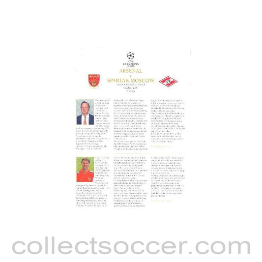 2001 - Arsenal v Spartak Moscow official press pack 06/03/2001