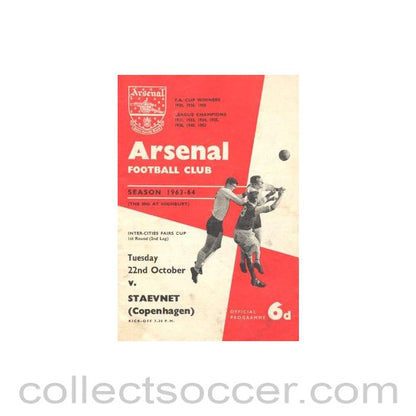 1963 - Arsenal v Staevnet, Copenhagen official programme 22/10/1963