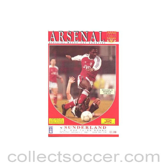 1991 - Arsenal v Sunderland official programme 05/01/1991 F.A. Cup