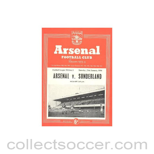 1954 - Arsenal v Sunderland official programme 23/01/1954