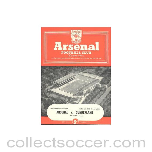 1954 - Arsenal v Sunderland official programme 30/10/1954