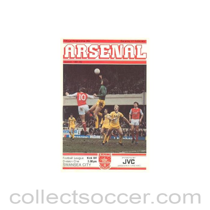 1982 - Arsenal v Swansea City official programme 27/02/1982 Football League
