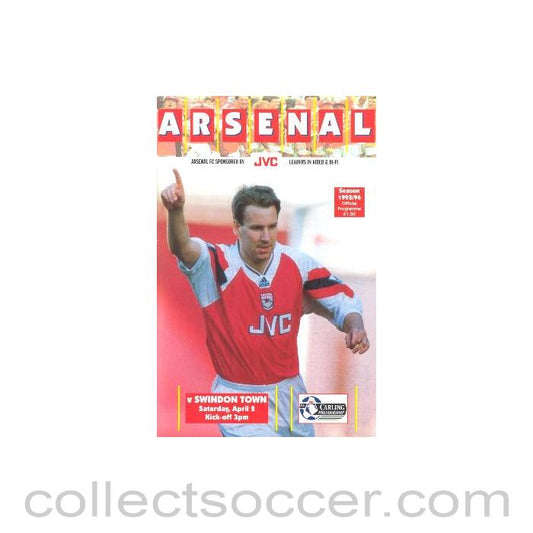 1994 - Arsenal v Swindon Town official programme 02/04/1994 Carling Premiership