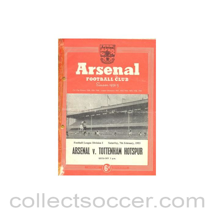 1953 - Arsenal v Tottenham Hotspur official programme 07/02/1953, half price