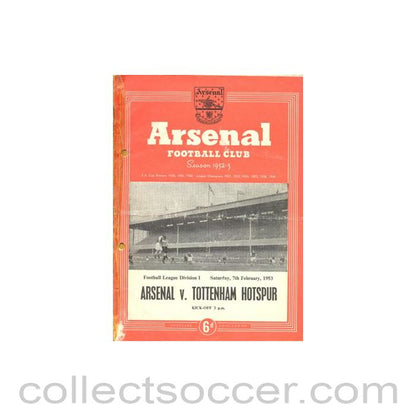 1953 - Arsenal v Tottenham Hotspur official programme 07/02/1953, half price