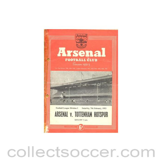 1953 - Arsenal v Tottenham Hotspur official programme 07/02/1953, half price