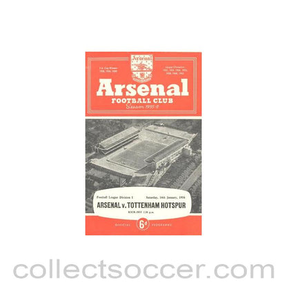 1956 - Arsenal v Tottenham Hotspur official programme 14/01/1956 League Cup