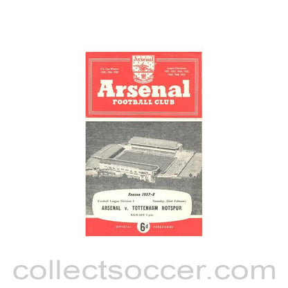1958 - Arsenal v Tottenham Hotspur official programme 22/02/1958