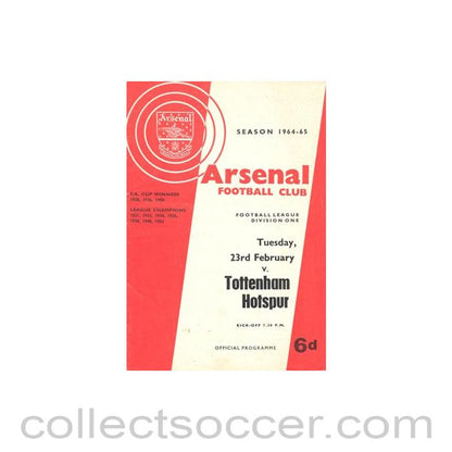 1965 - Arsenal v Tottenham Hotspur official programme 23/02/1965