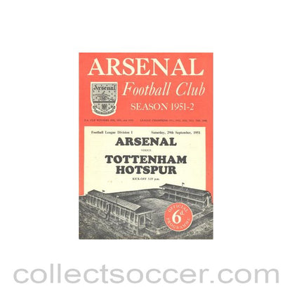 1951 - Arsenal v Tottenham Hotspur official programme 29/09/1951 Football League