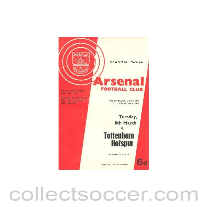 1966 - Arsenal v Tottenham Hotspur official programme 08/03/1966