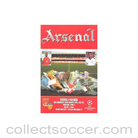 2001 - Arsenal v Valencia official programme 04/04/2001 Champions League