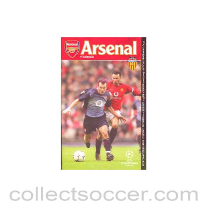 2002 - Arsenal v Valencia official programme 10/12/2002 Champions League